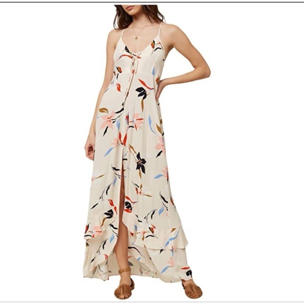 O'Neill Ryder Lace-Up Maxi Dress Size XSmall Tropical Coastal Boho Surfer Beachy